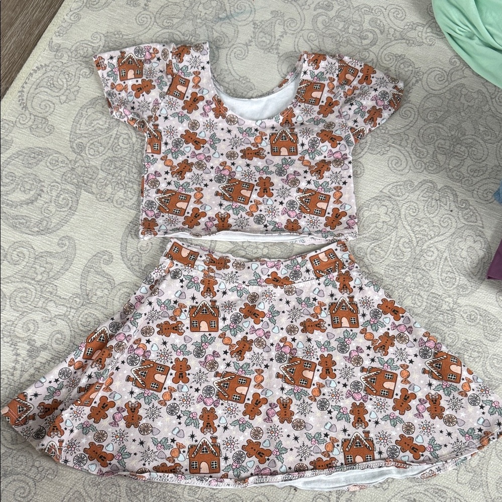 Disney Girls Gingerbread Print Skirt Set - Pink
